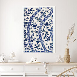Plakat samoprzylepny Ornament kwiatowy niebiesko kremowy