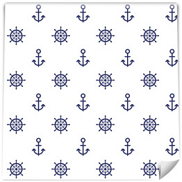Tapeta samoprzylepna w rolce Kotwica i ster żeglarski na białym tle - marynistyczne wzory
