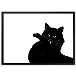 Obraz klasyczny Czarny kot myjący łapkę