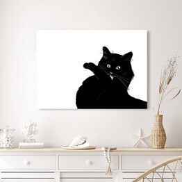 Obraz na płótnie Czarny kot myjący łapkę