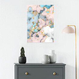Plakat Marmur w odcieniach różu i błękitu z akcentami w kolorze złotym