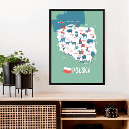 Obraz w ramie Mapa Polski - ilustracja