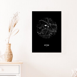 Plakat samoprzylepny Mapa Bytomia w kole czarno-biała