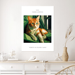 Plakat samoprzylepny Kot portret inspirowany sztuką - Tamara Łempicka