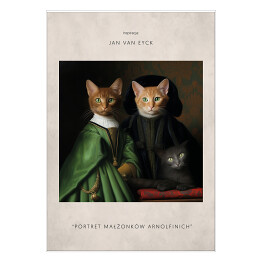 Plakat Kot portret inspirowany sztuką - Jan Van Eyck "Portret małżonków Arnolfinich"