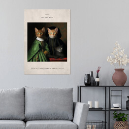 Plakat samoprzylepny Kot portret inspirowany sztuką - Jan Van Eyck "Portret małżonków Arnolfinich"