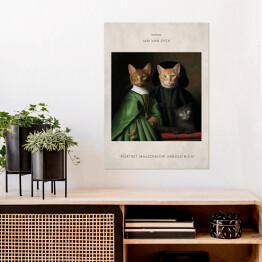 Plakat samoprzylepny Kot portret inspirowany sztuką - Jan Van Eyck "Portret małżonków Arnolfinich"