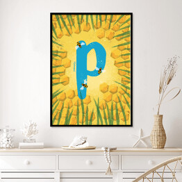 Plakat w ramie Zwierzęcy alfabet - P jak pszczoła 