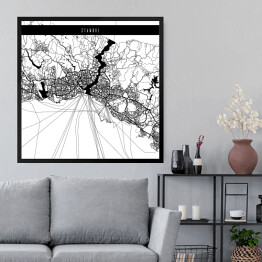 Obraz w ramie Mapa miast świata - Stambuł - biała