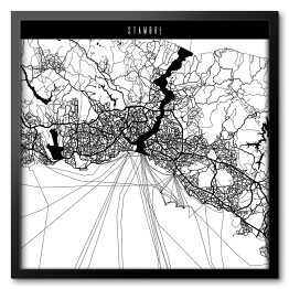 Obraz w ramie Mapa miast świata - Stambuł - biała