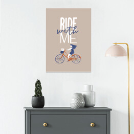 Plakat samoprzylepny Typografia z rowerem - napis Ride with me