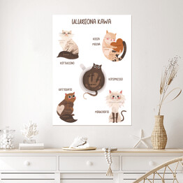 Plakat Kawa z kotem - ulubione kocie kawy