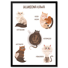 Plakat w ramie Kawa z kotem - ulubione kocie kawy