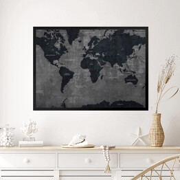 Obraz w ramie Industrialna mapa świata w ciemnych kolorach