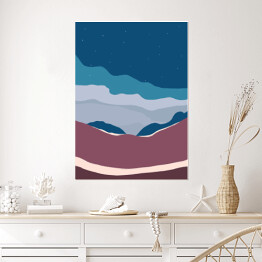 Plakat Ilustracja - krajobraz gwiaździstego nieba na tle wzgórza