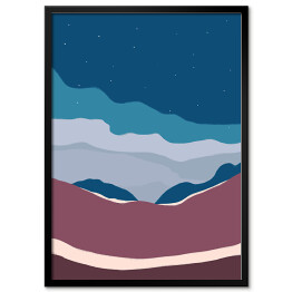 Plakat w ramie Ilustracja - krajobraz gwiaździstego nieba na tle wzgórza