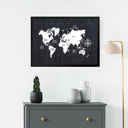 Obraz w ramie Mapa świata na ciemnym tle
