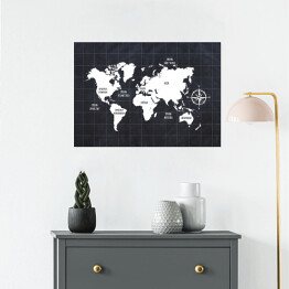 Plakat samoprzylepny Mapa świata na ciemnym tle