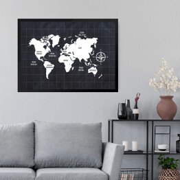 Obraz w ramie Mapa świata na ciemnym tle