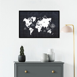 Plakat w ramie Mapa świata na ciemnym tle