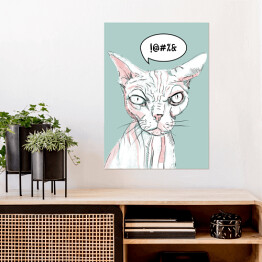 Plakat samoprzylepny Łysy kot na miętowym tle - ilustracja