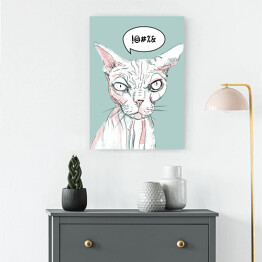 Obraz na płótnie Łysy kot na miętowym tle - ilustracja