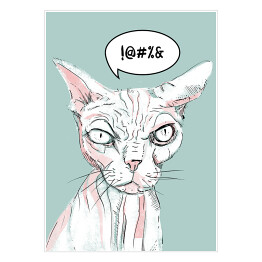Łysy kot na miętowym tle - ilustracja