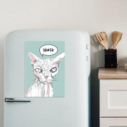 Magnes dekoracyjny Łysy kot na miętowym tle - ilustracja