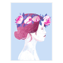 Plakat samoprzylepny Twarz kobiety z profilu w kwiecistym wianku