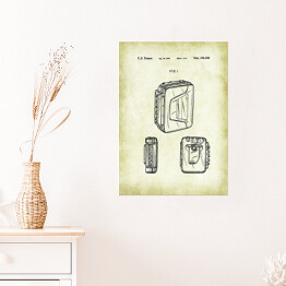 Plakat samoprzylepny Walkman. Rysunek patentowy US Patent w stylu retro