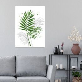 Plakat Zielone liście palmy na tle szkicu motywu roślinnego