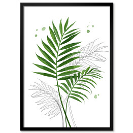 Obraz klasyczny Zielone liście palmy na tle szkicu motywu roślinnego
