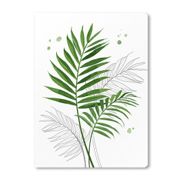 Obraz na płótnie Zielone liście palmy na tle szkicu motywu roślinnego