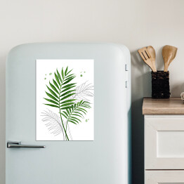 Magnes dekoracyjny Zielone liście palmy na tle szkicu motywu roślinnego
