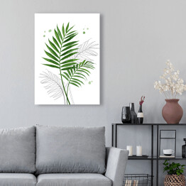 Obraz na płótnie Zielone liście palmy na tle szkicu motywu roślinnego