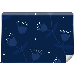 Tapeta winylowa zmywalna w rolce Niebieskie kwiaty na granatowym tle