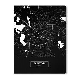 Obraz na płótnie Mapa Olsztyna czarno-biała z napisem na czarnym tle