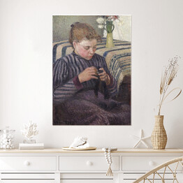 Plakat samoprzylepny Camille Pissarro Kobieta naprawiająca. Reprodukcja obrazu