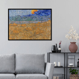 Plakat w ramie Vincent van Gogh Krajobraz z kłosami pszenicy i wschodzącym księżycem. Reprodukcja