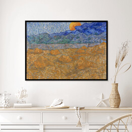 Plakat w ramie Vincent van Gogh Krajobraz z kłosami pszenicy i wschodzącym księżycem. Reprodukcja