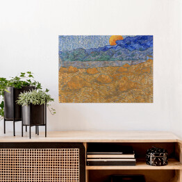 Plakat samoprzylepny Vincent van Gogh Krajobraz z kłosami pszenicy i wschodzącym księżycem. Reprodukcja