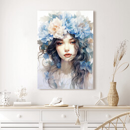 Obraz na płótnie Portret kobieta z błękitnymi kwiatami