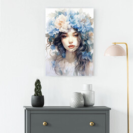 Obraz klasyczny Portret kobieta z błękitnymi kwiatami