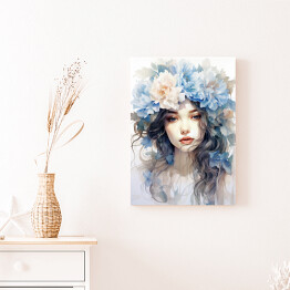 Obraz na płótnie Portret kobieta z błękitnymi kwiatami