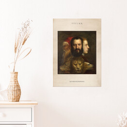 Plakat samoprzylepny Tycjan "Alegoria roztropności" - reprodukcja z napisem. Plakat z passe partout