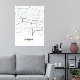 Plakat samoprzylepny Mapa Bydgoszczy z napisem na białym tle