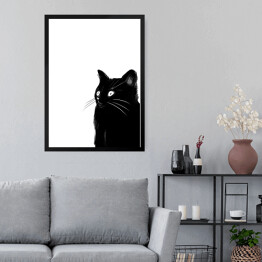 Obraz w ramie Zaskoczony czarny kotek