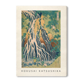 Obraz na płótnie Hokusai Katsushika "Pilgrims at Kirifuri Waterfall on Mount Kurokami in Shimotsuke Province" - reprodukcja z napisem. Plakat z passe partout