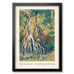Obraz w ramie Hokusai Katsushika "Pilgrims at Kirifuri Waterfall on Mount Kurokami in Shimotsuke Province" - reprodukcja z napisem. Plakat z passe partout