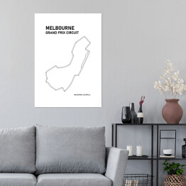 Plakat Melbourne Grand Prix Circuit - Tory wyścigowe Formuły 1 - białe tło